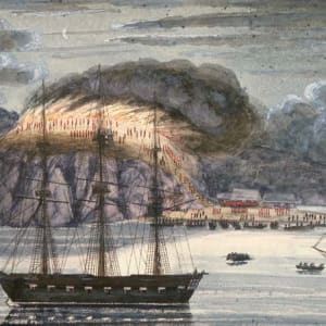 Ngā Mahi Aroha i tuku iho, June 2021 by Dr  Rangihiroa Panoho  Image: Bombing of Ōtuihu by the British Navy, April 1845, drawing, collection: Alexander Turnbull Library, Wellington