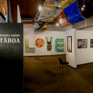 Ngā Mahi o Te Aroha 'the works of love' 2013-2021  https://toimahara.nz/news/ataroa-a-reminder-of-the-lingering-shadow-of-the-new-zealand-land-wars/ by Dr  Rangihiroa Panoho  Image: ĀTĀROA exhibition installation,  entrance looking towards end wall with Ngā Mahi o Te Aroha 'the works of love' , Mahara Gallery, Waikanae, 23 July 2021 
