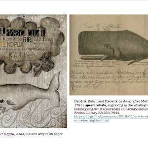 Te Kōpua 'the deep' by Dr  Rangihiroa Panoho  Image: Te Kōpua is partly based on an illustrative print of a sperm whale by eighteenth century Dutch artist Diederik de Jong for Nieuwe beschryving der walvisvangst en haringvisschery, Amsterdam, 1792. 'MAORI ART: How To Read It' is a ten chapter illustrated followup  to MAORI ART: History, Architecture, Landscape and Theory (2015) to be published again by Bateman New Zealand in 2017. The  book involves juxtapositions of Māori and tauiwi 'foreign' images that demonstrate the ongoing dialogue taking place in Māori art with the global visual legacies. I am currently contracted to produce this book and 'Te Kōpua' is one of the illustrations that will be used in the publication. 