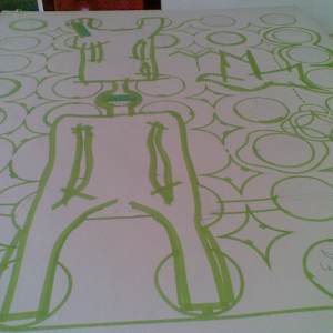 Fiji/Te Whiti by Dr  Rangihiroa Panoho  Image: Making Fiji / Te Whiti masking out process. The process of laying patterns on a background grew out of working with vainetini and researching the leaders of Pacific Island quilt making groups (across Atoearoa) who were part of the curating and teaching I was doing in Whanganui and Pōneke in the late 1980s early 1990s. The exhibition Te Moemoea no Iotefa 'the Dream of Joseph' an exhibition of Pacific Island work I curated for Te Whare Rehua Sarjeant Whanganui, Toi Tāmaki Auckland Art Gallery and City Gallery Wellington in 1990-1991 was the culmination of this research. This background connection with Pacific Island art legacies and identity is further explored in the most recent showing of Fiji \ Te Whiti.