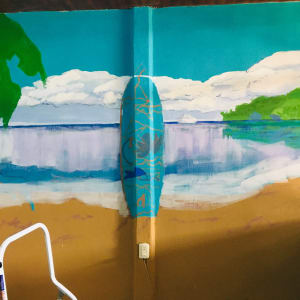 Liam's Mural, Part II (Pacific Ocean and surfboard) by Jeannina Blanco 