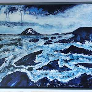 Dark Waves by KJOsborne Artist  Image: The sea is sweeping in around the coastal rocks and the storm is approaching