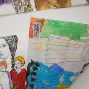 1085-2 Drawing of Marina Abramovic "The Artist Is Present" - by Rumi Tsuda Estate  Image: Inventory number on back corner.