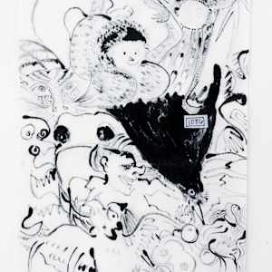 1086 - Ink Drawing by Rumi Tsuda Estate  Image: Inventory number located on back.