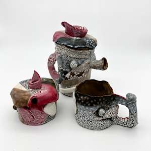 Tea Pot Red & black, #17-5 by Rumiko "Rumi"  Tsuda Estate, Image 4.