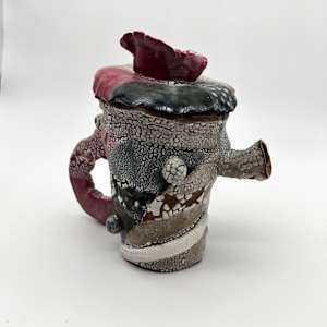 Tea Pot Red & black, #17-5 by Rumiko "Rumi"  Tsuda Estate, Image 2.