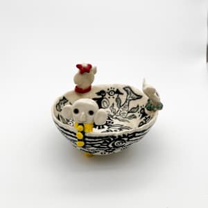 Bowl with Animal Sculptures by Rumiko "Rumi"  Tsuda Estate, Image 4.