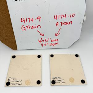 Illustrated Tile - "A Train" Blue with 3 people,woman in white dress by Rumiko "Rumi"  Tsuda Estate, Image 2.