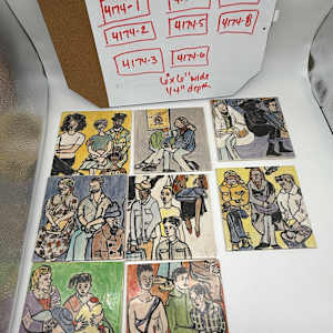 Illustrated Tile - White, 4 people by Rumiko "Rumi"  Tsuda Estate, Image 1.