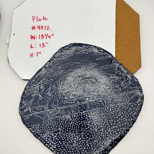 Decorative Platter - Latin American Gods in Boat (Dark Blue) by Rumiko "Rumi"  Tsuda Estate, Image 4.