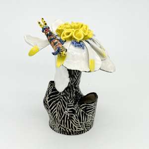 Sculpture White Flowers, Insect, and Vase by Rumiko "Rumi"  Tsuda Estate, Image 3.