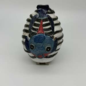 Zebra & Fish Vase by Rumiko "Rumi"  Tsuda Estate, Image 1.