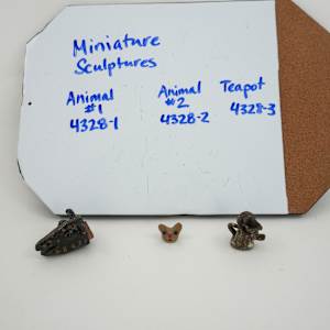 Minature Sculpture-Animal Head, Mouse Head & Teapot by Rumiko "Rumi"  Tsuda Estate, Image 1.