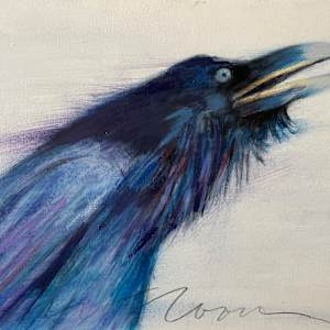 Blue raven cawing by Jeanne Goodman
