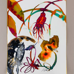 The Tahiti by Nicole Slater  Image: This beautiful paper art measures 18 x 14" and comes with a mat board for easy display. It has been securely attached using archival museum tape, creating a visually pleasing border. The organic waves in the paper are intentional and add to its charm. You can frame it using your preferred frame or remove the hinge mount for a more customized look. This art piece will be a great addition to your collection.