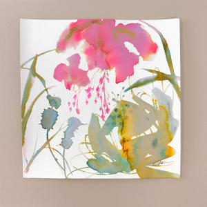 The Cancun by Nicole Slater  Image: This beautiful paper art measures 16 x 16" and comes with a mat board for easy display. It has been securely attached using archival museum tape, creating a visually pleasing border. The organic waves in the paper are intentional and add to its charm. You can frame it using your preferred frame or remove the hinge mount for a more customized look. This art piece will be a great addition to your collection.