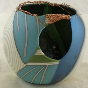 turquoise roll up with copper wire by LORI Schinelli