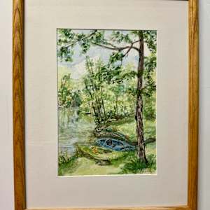 Kayak Pair by Cheryl Ann Boc-Chidester  Image: matted and framed with conservation materials