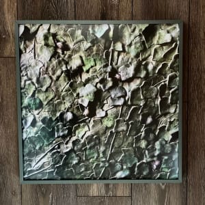 Vines of Gaudi by Cheryl Ann Boc-Chidester  Image: Art framed in metallic green molding, conservation materials including reflection control glass.