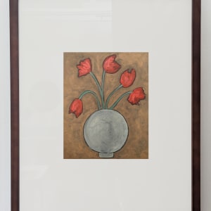 Red Flowers in Round Vase by Kari Breitigam 