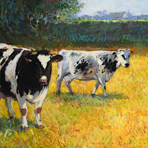 Acrylic, 1996 (Two Cows in Field) by Peter Jooren, Image 1.