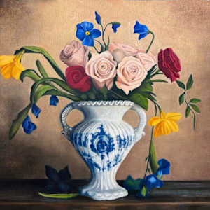 Lush Floral Arrangment in a Porcelain Vase by Rachael Ryan