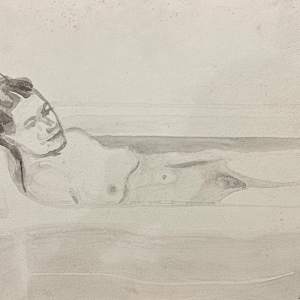 Untitled ( ink wash of Deb in tub) by Spence Guerin