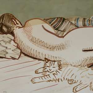 Deborah Sleeping and Gwen's cat named Nugget by Spence Guerin