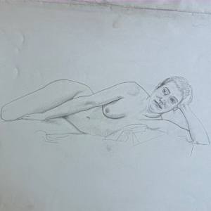 Untitled (Reclining nude model resting on her left elbow) by Spence Guerin, Image 1.