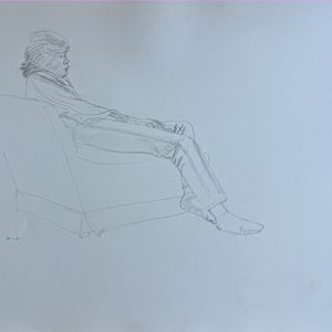 Untitled (Figure drawing, clothed young woman, lying back in a chair) by Spence Guerin