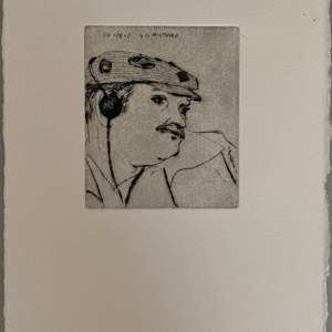 Man in a Souvenir Cap with Earphones #1 by Spence Guerin