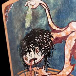 The Neglected Feast of the Aka-name by Patrick Gannon  Image: The Neglected Feast of the Aka-name, detail: the face of a yokai who loves filthy baths