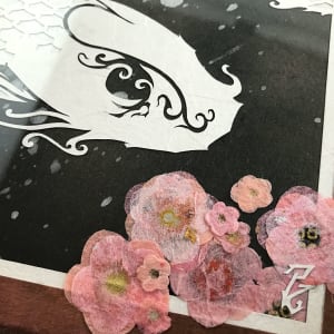 Among the Petals a White Serpent by Patrick Gannon  Image: Among the Petals a White Serpent • detail: plum blossoms & snake eye