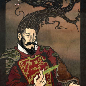 Portrait of Ume with a Feather • Kachofugetsu diptych by Patrick Gannon
