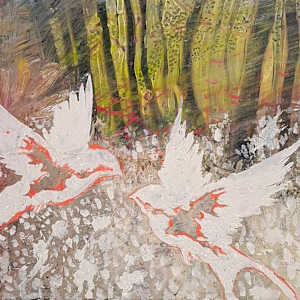 Doves in a Shimmering Landscape by Yvonne Cavens