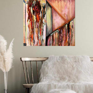 ‘Par Amour’ by Catherine Grace  Image: ‘Par Amour’ - An Ode to Affection and Elegance. In this 16x16 acrylic symphony, rich reds and tender pinks dance with sage whispers against a canvas of love’s geometry. Ideal for the discerning collector who appreciates the subtle interplay of color and form. Discover a piece where luxury meets the warmth of romance.
