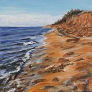 Shorewash (Daley Road Beach) by Rebeka Darylin  Image: In progress 3 - limited colours (titanium white, transparent burnt sienna, ultramarine blue, phthalocyanine blue) from now on, many more layers to go.