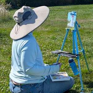 Cape Bear Lighthouse en plein air 1 by Rebeka Darylin  Image: Painting on site at Cape Bear Lighthouse and Marconi Station, PE