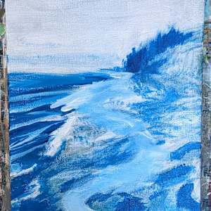 Shorewash (Daley Road Beach) by Rebeka Darylin  Image: In progress 1 - one colour plus white, to establish the main shapes and the light, medium, and dark values.