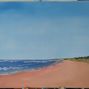 Speed painting practice (bulk listing) by Rebeka Darylin  Image: Sandy Expanse - North Shore - 18 x 24 crappy stretched canvas