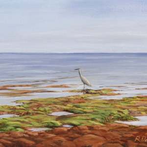 Heron at Low Tide by Rebeka Darylin  Image: Finished, unframed