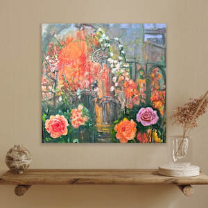 Rose Arbor Reflections by Gay P Cox  Image: Exclusive at Red Raven Art Company, Lancaster PA. https://redravenartcompany.com/artist/gay-cox/