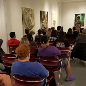 New Beginnings Triptych by Lindsey Kiser  Image: (c) Lindsey Kiser 2020. "Gallery Talk", where "New Beginnings Triptych" was exhibited as part of "Greater Than These", a solo exhibition in the Eva G. Farris Gallery atThomas More University, Crestview Hills, Kentucky – January 30, 2020