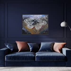 Etherial Flight by Elena Turgeneva  Image: Textured Abstract Moth Artwork: Vibrant Colors and Artistic Expression