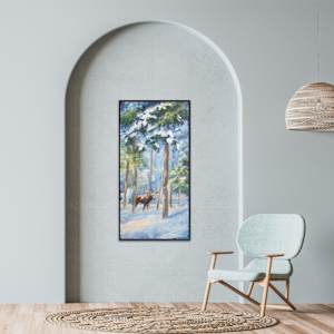 Moose in a winter forest by Elena Turgeneva  Image: Will brighten your living room