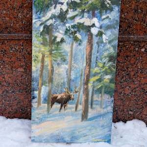 Moose in a winter forest by Elena Turgeneva  Image: Perfect gift for art lovers