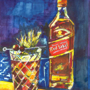 Whisky Bottle and glass by michelle