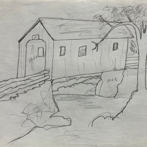 Covered Bridge drawing by CORCORAN  Image: The pencil outline drawing that was transferred through the rub on process to create image on the the paper. 
