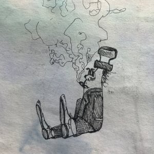 of WAR & PEACE by CORCORAN  Image: this doodle sketch in pen & ink is on the back side of this drawing.