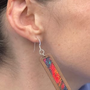 Wood Earrings with Canvas Inserts by Mark Johnston  Image: Earring being